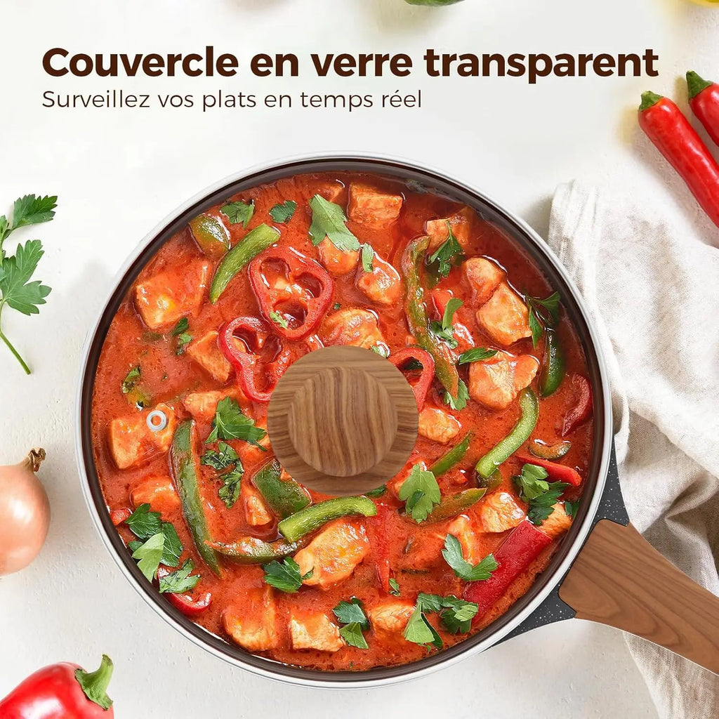 Padella alta 24 cm con coperchio – Padella antiaderente in granito, compatibile con l'induzione