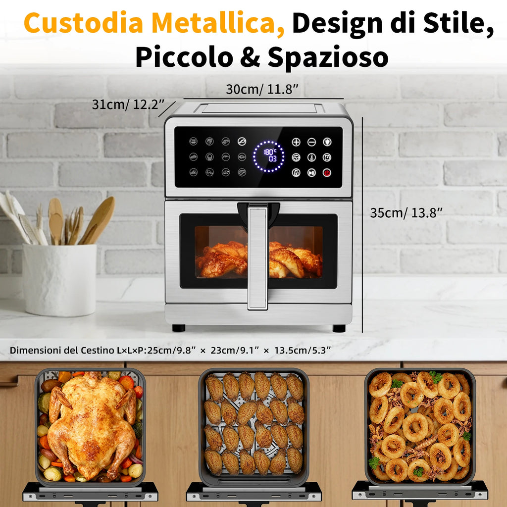 Friggitrice ad aria 8 litri 2150W con doppia resistenza e finestra visibile