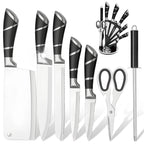 Set mit 9 schwarzen Küchenmessern mit hohlem Edelstahlgriff, scharf, langlebig, rostfrei, hohe Härte, mit Messerblock für zu Hause