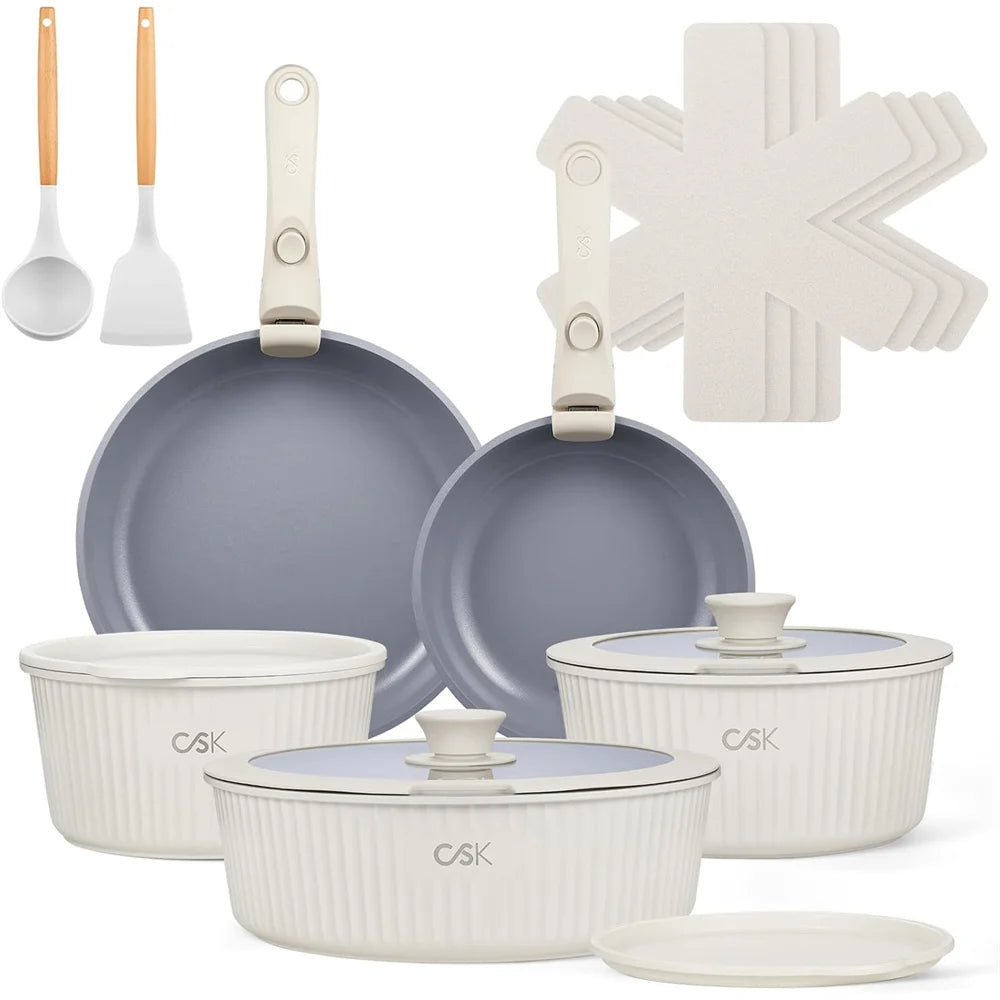 KOCH SYSTEME CS Set di pentole antiaderenti 17 pezzi Set di pentole e padelle con manico staccabile Pentole antiaderenti a induzione Pentola per salsa da cucina
