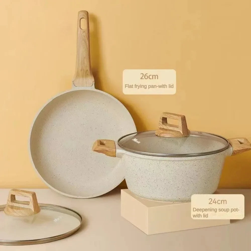 Set di 3-7 pentole e padelle Set di pentole antiaderenti Pentole a induzione in granito bianco Set da cucina antiaderente con padelle e casseruola