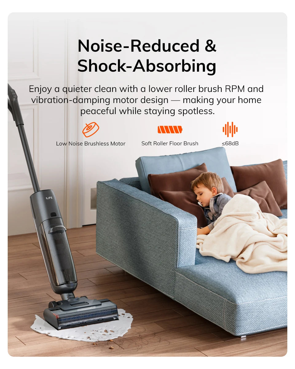 ILIFE W90 Pro Wireless Smart Floor Washer, 7000Pa Suction, 1 Minute Self-Cleaning, Dual Water Tank, Upgraded Version of W90