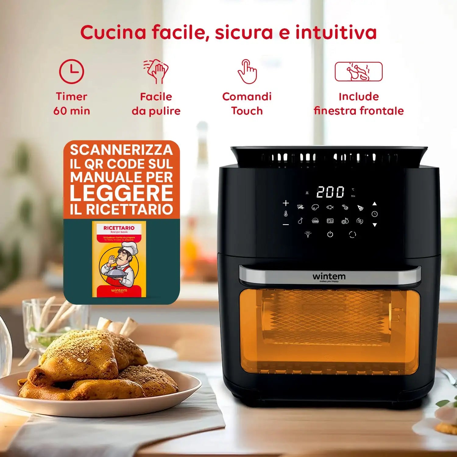 Friggitrice Aria 12L con Display LED Touch Timer 60 Min e Ricette Preimpostate