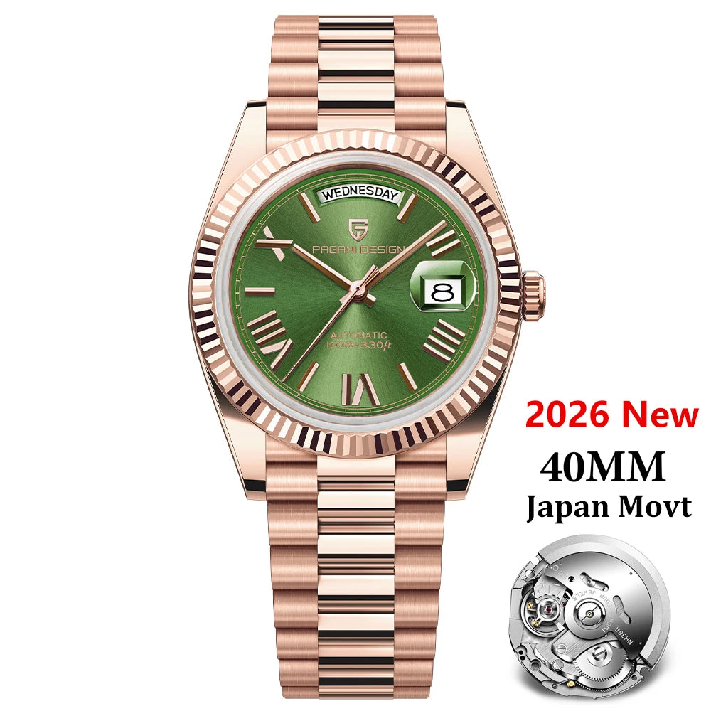 2026 Nuovo PAGANI DESIGN Oro rosa DD40 Orologio automatico di lusso da uomo Orologi da polso meccanici da uomo Giappone NH36A AR Vetro zaffiro