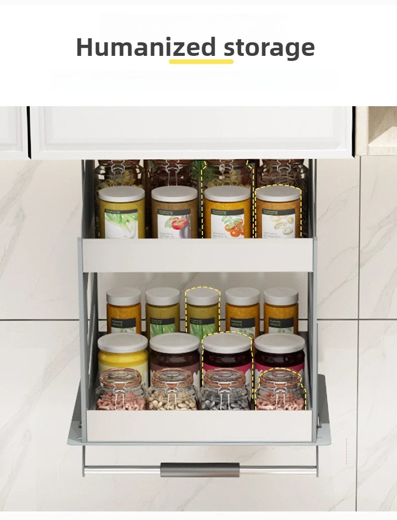 Scaffale Sollevabile Salvaspazio, Armadietto a Muro Estraibile, Scaffale Organizzatore, Scaffali Porta Spezie da Cucina, Mobili Multifunzionali per Cucina