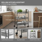 Carrello da Cucina a 3 Ripiani Grigio, 46x26x64 Cm, Materiale in Ferro, Struttura Robusta e Spessa, Organizzazione a Strati, Ruote Universali Flessibili, Antiruggine e Resistente all'Usura, Facile Installazione, Organizzatore