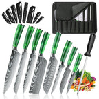 Set mit 8 scharfen und langlebigen ZENG Edelstahlmessern, mit grünem Harzgriff, tragbarer Nylontasche, Küchenutensilien für Zuhause und als Geschenk