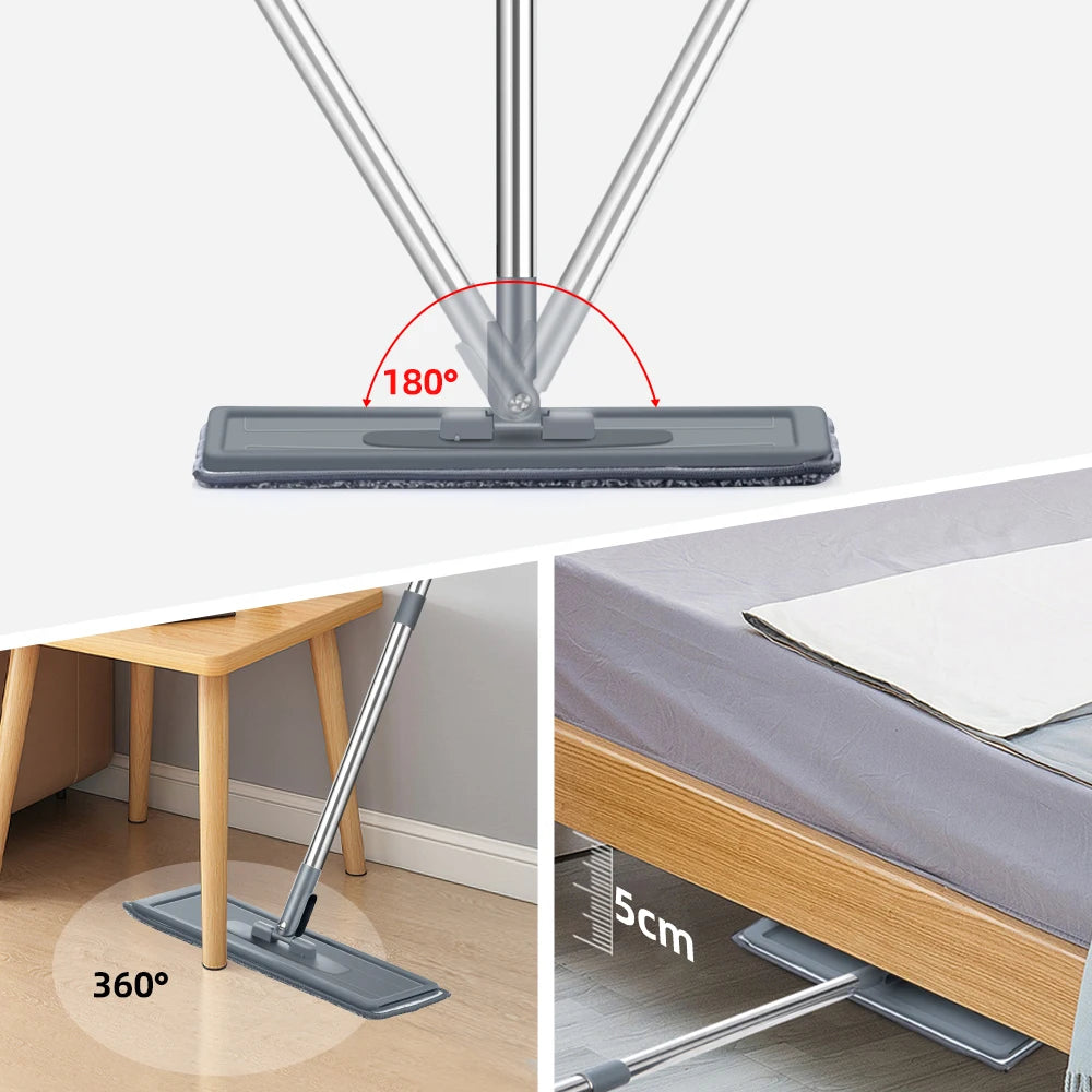 Freihändiges Flachmopp- und Eimerset für professionelle Bodenreinigungssysteme im Haushalt mit waschbaren Mikrofaserpads für Hartholz