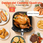 Aigostar Friggitrice ad aria 7 litri, 1900W, Nero, 7 programmi, Forno a convezione 360°