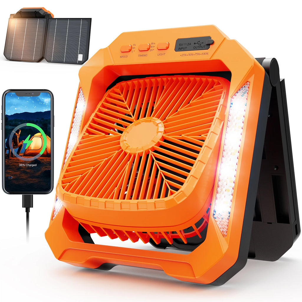 Ventilatore Portatile Ricaricabile 26800mAh con Pannello Solare 2-in-1