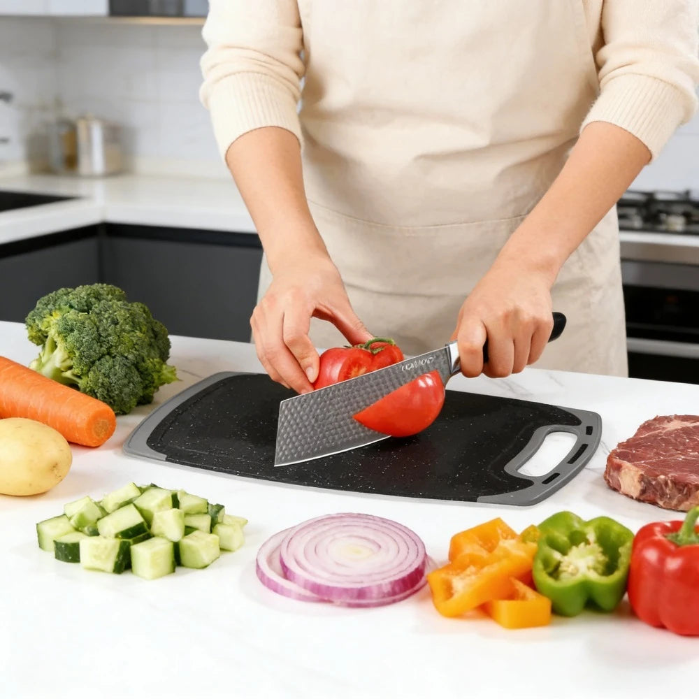 ZENG 7-teiliges professionelles Küchenmesserset mit Sternenmuster, Edelstahl, ergonomischer Griff, mit Schneidebrett, Schere und Geschenkverpackung