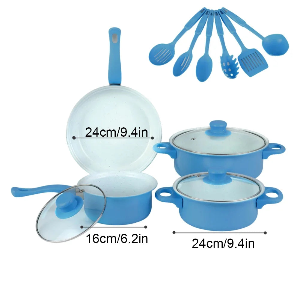 12 pezzi set di pentole antiaderenti pentola per il latte padella in pietra Maifan con coperchio set di pentole impilabili per tutti i tipi di fornelli