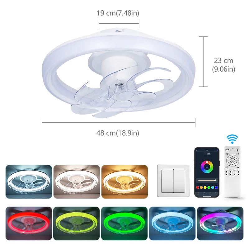 MARPOU Ventilatore da soffitto Luci 90W Ventilatore oscillante a 7 pale Ventilatore da soffitto moderno con luce a LED Lampada da ventilatore a LED per ristorante con telecomando