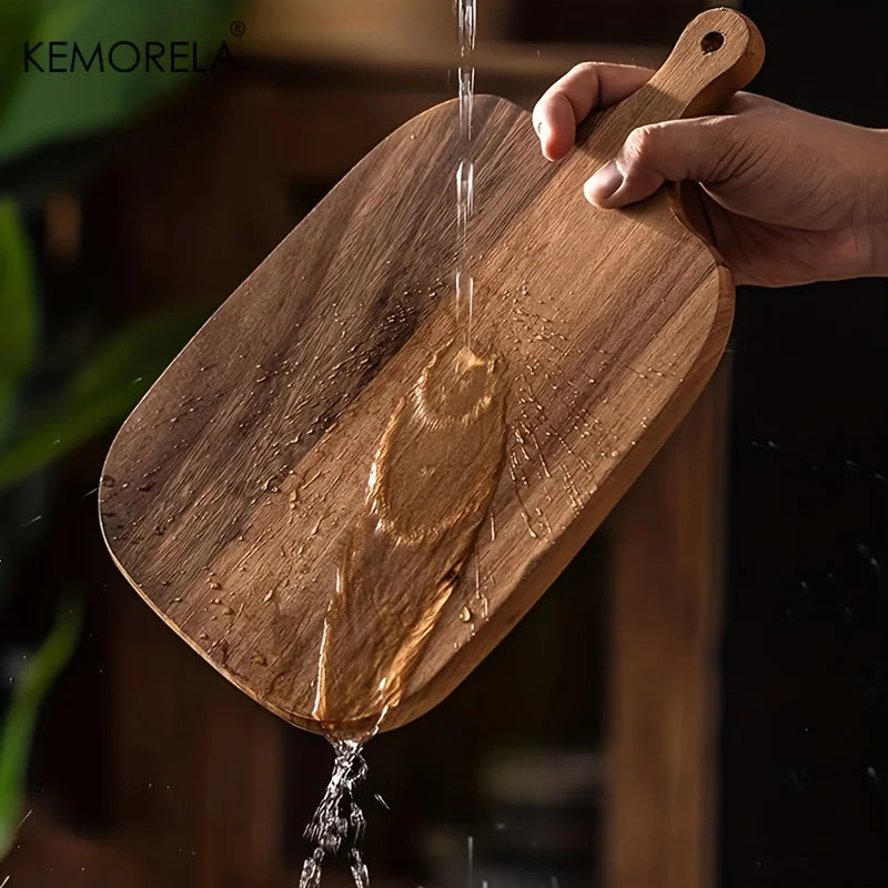 Holzschneidebrett mit Griff für Fisch, Käse, Brot, Dessert, Obst und Gemüse – Langlebiges und elegantes Design und lebensmittelecht