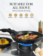 MICHELANGELO Padelle Antiaderenti Set Manico Rimovibile Padelle Rivestimento in Granito Padelle Non Tossicche Bistecca Frittata Padella Forno Sicuro