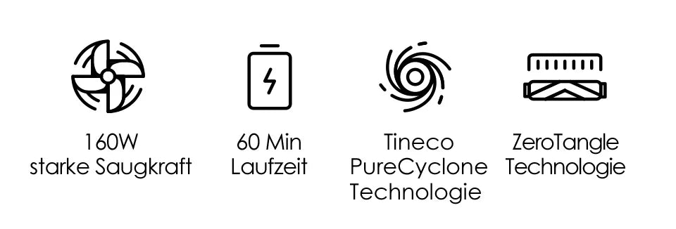 Tineco A30S, Akku-Staubsauger, 160 W Saugleistung, 60 Minuten Laufzeit, 1 L Staubbehälter, ZeroTangle-Bürste, PureCyclone-Technologie, LED-Licht