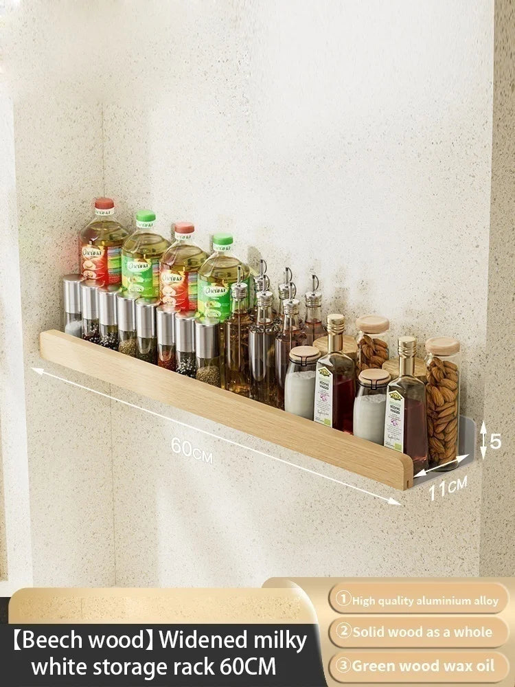 Scaffale per condimenti da cucina in noce, scaffale per condimenti, scaffale per riporre in legno massello multistrato montato a parete non perforato