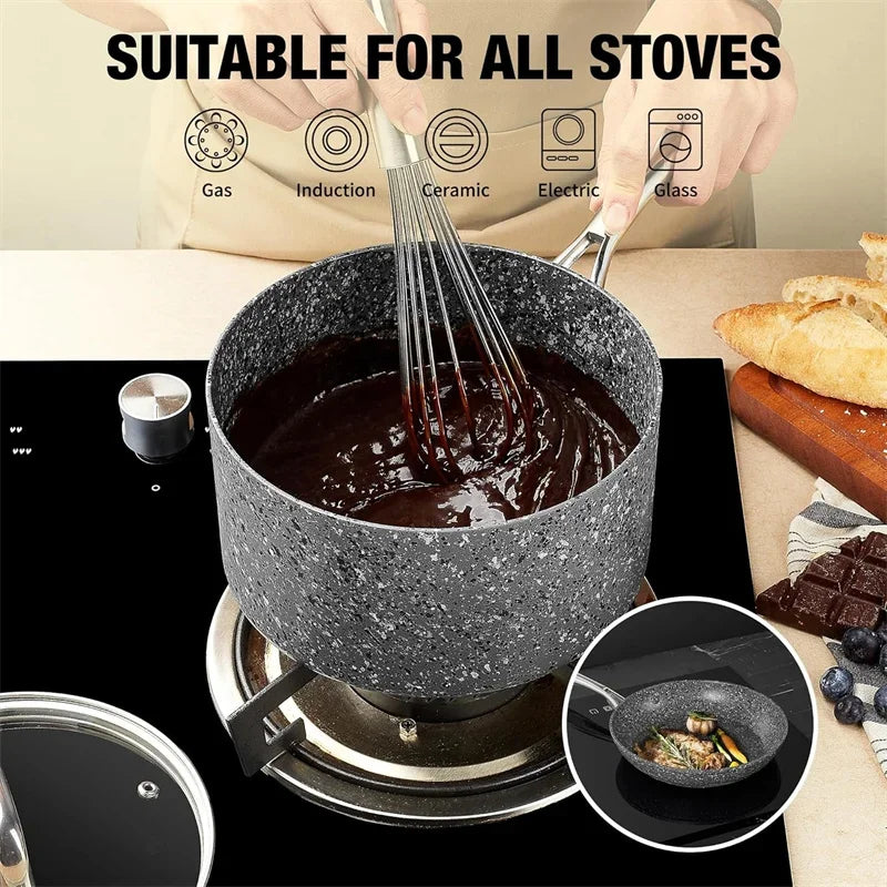 HLAFRG 3 pz/set Pentola Premium Durevole Rivestimento in Granito Pentola per Zuppa Pentola per Latte Domestico con Coperchio in Vetro per Fornello a Induzione Utensili da Cucina