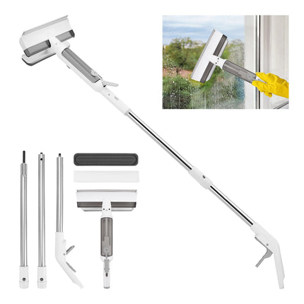 Double-sided external window brush with integrated water spray and squeegee, strong suction, for domestic use