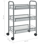 Carrello da Cucina a 3 Ripiani Grigio, 46x26x64 Cm, Materiale in Ferro, Struttura Robusta e Spessa, Organizzazione a Strati, Ruote Universali Flessibili, Antiruggine e Resistente all'Usura, Facile Installazione, Organizzatore