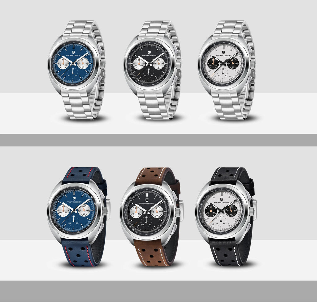 PAGANI DESIGN Orologio da polso al quarzo uomo Retro Panda Cronografo Vetro zaffiro