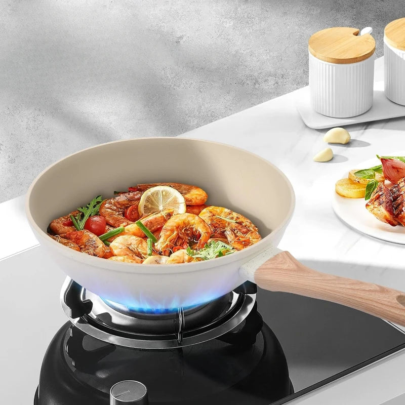 Set di Pentole da Cucina Essenziali, 12 Pezzi, Antiaderenti con Rivestimento in Granito e Compatibilità Universale con Sensori a Gas