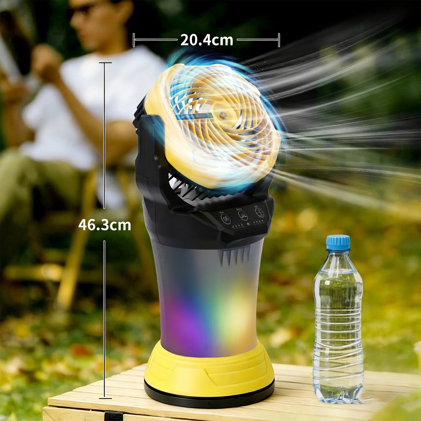 Ventilatore spray portatile con serbatoio d'acqua, 120 °   Oscillazione, luce RGB, telecomando, 3/4 velocità