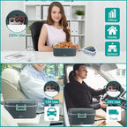 Elektrischer Speisenwärmer, 80W, schnelles Aufheizen, tragbarer 1,8L Lebensmittelbehälter für Auto 12V und Zuhause 220V, auslaufsicherer Edelstahl-Speisenwärmer mit Kühltasche und Besteck