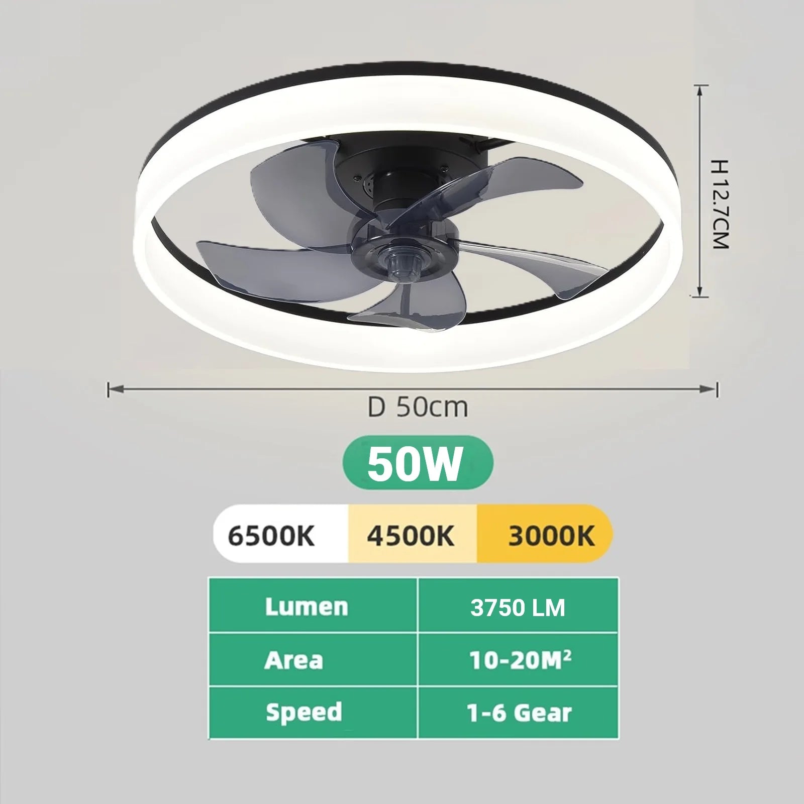 Jelena Ventilatore da soffitto rotondo Lampade con telecomando Camera da letto Soggiorno Sala da pranzo Decorazione domestica Ventilatore moderno con lampada a LED intelligente