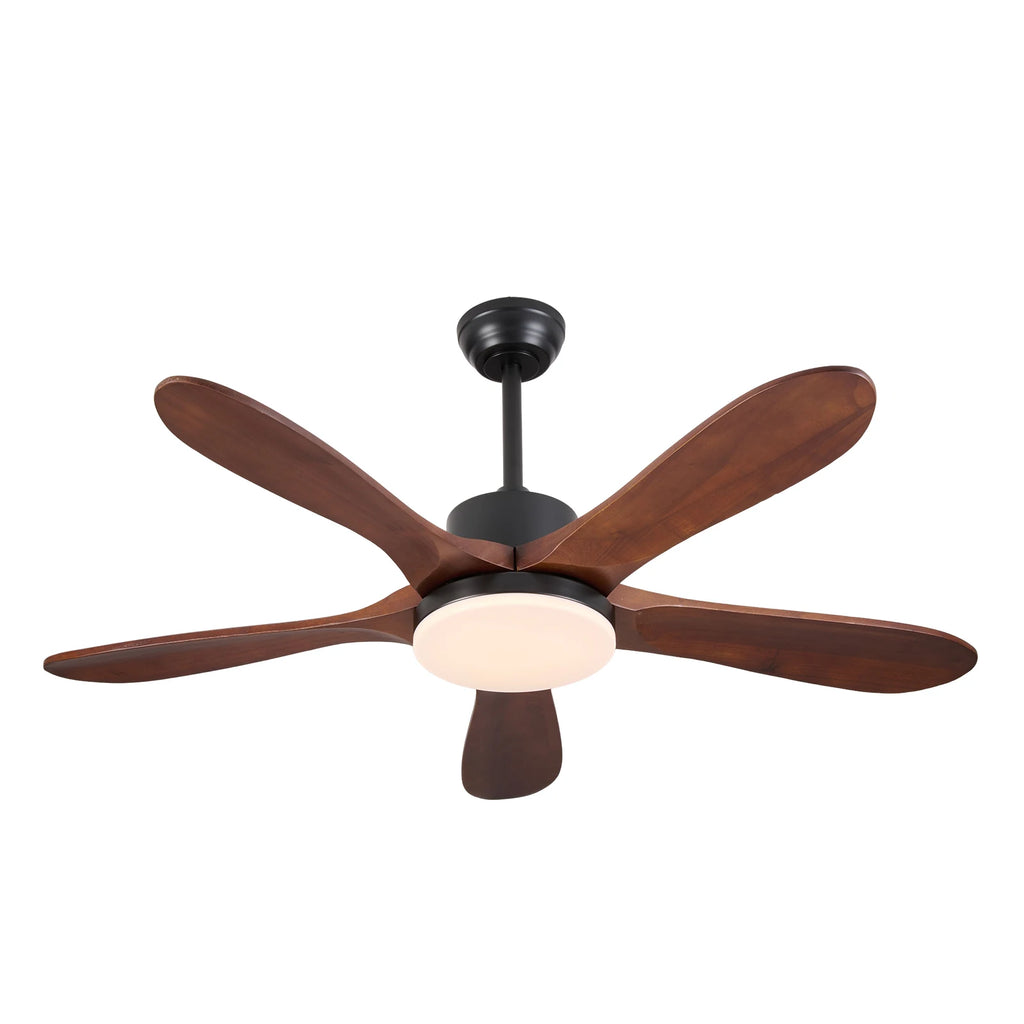 Ventilatore da soffitto da 132 cm con luce, reversibile, 6 velocità, LED da 30 W, telecomando, nero/marrone