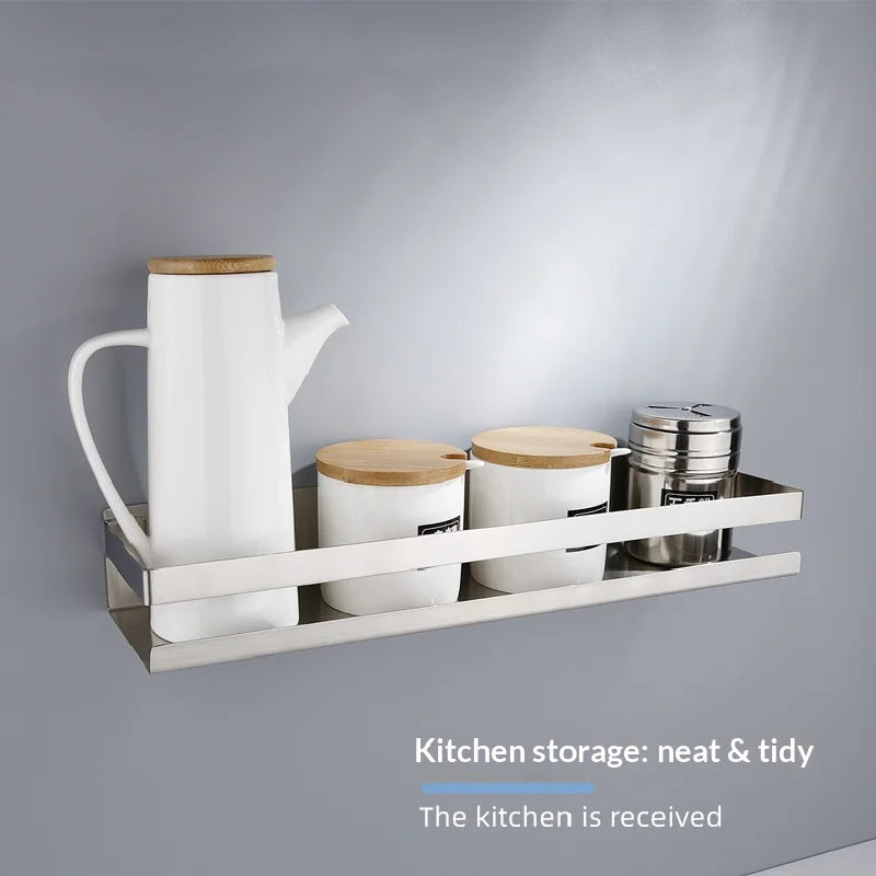 Portaspezie in Acciaio Inox Senza Foratura, Organizzatore da Parete per Cucina e Bagno, Organizzatore per Stoccaggio Domestico