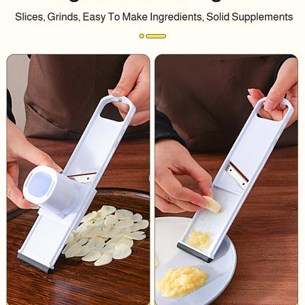 Affettatrice per Aglio in Acciaio Inox 2 in 1, Taglia Aglio e Zenzero, Tritatutto a Doppia Faccia per Verdure, Spezie ed Erbe