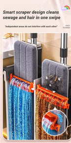 JOYBOS 40cm Flachwischmopp-Set „Hands Free“ mit Eimer, rotierender Bodenreiniger, waschbare Mikrofaser für Bad, WC und Zuhause