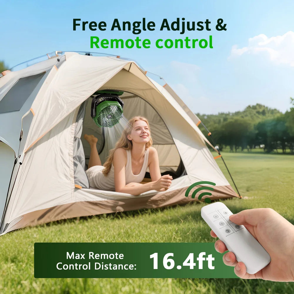 Ventilatore Portatile Ricaricabile, Ventilatore Senza Fili a Batteria da 15000mAh con Lanterna LED, Alimentato tramite USB C per Viaggi, Camera da Letto, Casa, Campeggio, Tenda, Ufficio, Spiaggia, Scrivania, Pesca, Tavolo