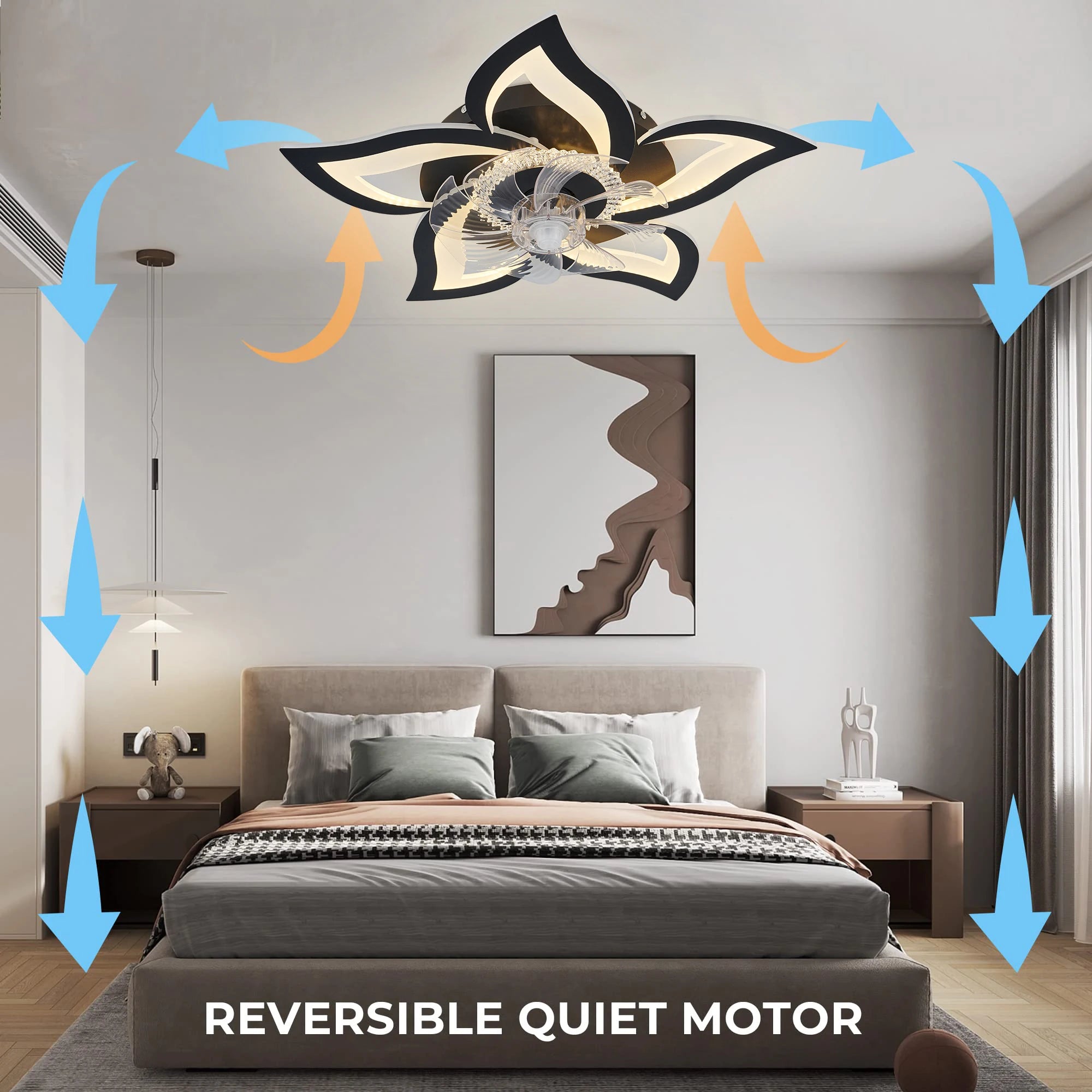 Ventilatore da soffitto con lampada LED, in acrilico a forma di loto, 6 velocità, silenzioso, a risparmio energetico, con luce integrata