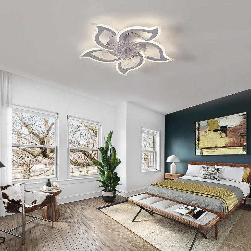 Ventilatore da Soffitto LED con Illuminazione, Lampada da Soffitto per Camera da Letto con Telecomando e APP, Lampada Dimmerabile con Ventilatore