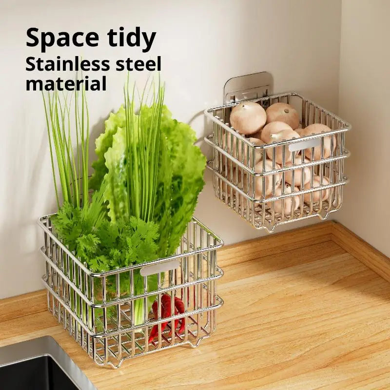 1Pc Cipolla Zenzero Aglio Scaffale Da Cucina Appeso A Parete Condimenti Spezie Verdura Frutta Rack di Stoccaggio Cestino di Scarico A Parete Punch-Free