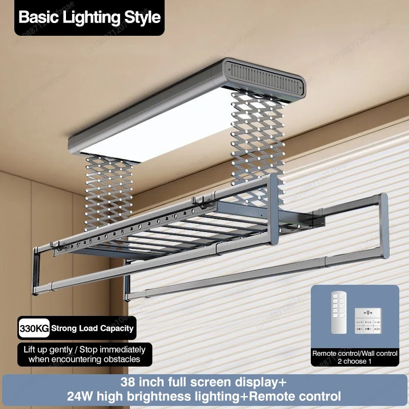 Home Balcone Elettrico Telecomando Sollevamento Stendibiancheria Lega di alluminio Illuminazione Asciugatura Stendibiancheria pieghevole