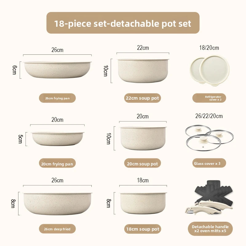 Set di pentole GIYOCA con manici staccabili, antiaderenti in ceramica, senza PFOS e PFOA, adatti per induzione/forno/lavastoviglie, compatibili con tutti i tipi di fornelli, idea regalo per la cucina.