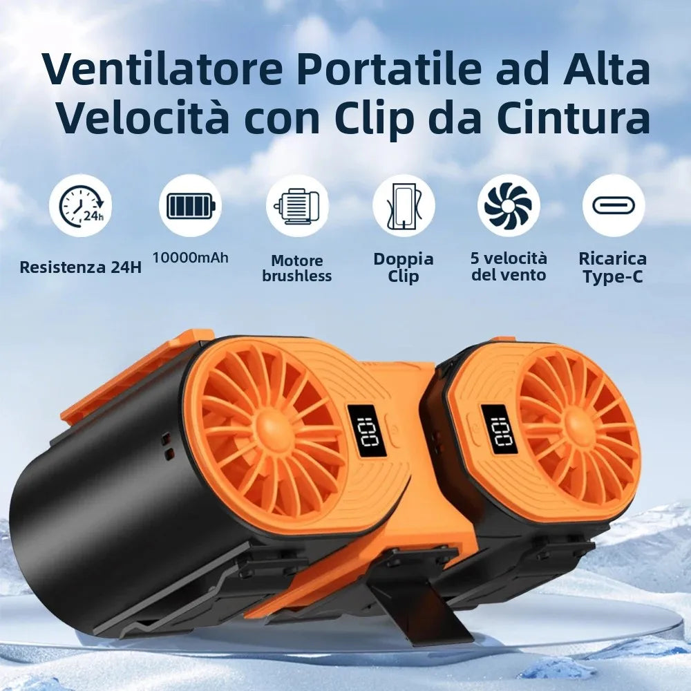 Ventilatore Portatile da Indossare in Vita con Sistema a Doppia Ventola Ricaricabile USB-C |   Ventilatori ricaricabili, ventilatori portatili