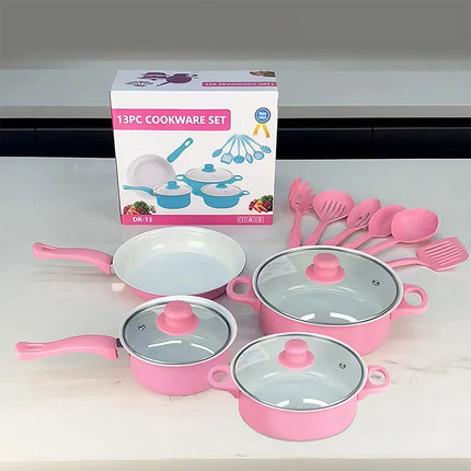 12 Piece Nonstick Cookware Set Milk Pan Maifan Stone Frying Pan with Lid Stackable Cookware Set for All Hob Types