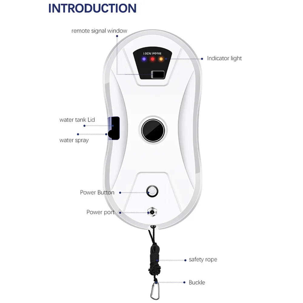 5600Pa Electric Window Cleaning Robot, Automatic and with Remote Control, Window Vacuum Cleaner for Household Appliances