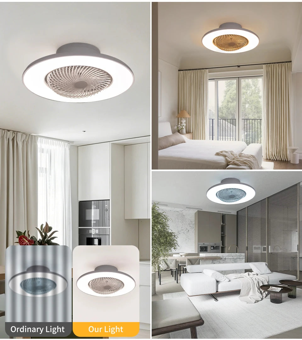 Ventilatore da soffitto da 100W con luce, controllo remoto tramite APP, lampada a LED dimmerabile a 360° °   Luce di sfondo RGB silenziosa girevole a 6 velocità per la casa