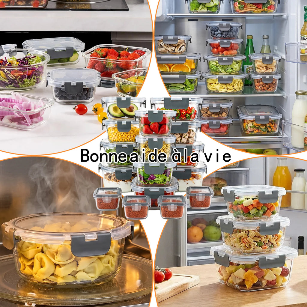 12+4er Frischhaltedosen-Set aus Glas mit luftdichten Deckeln, BPA-freie Lebensmittelbehälter aus Glas, Mikrowellen- und gefriergeeignet, Glasbehälter-Set für Reste, Obst und Gewürze
