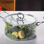 KEMORELA 1 STÜCK Glas Topf 2.5L/3.5L Hitzebeständiger Simmertopf Doppelgriff Töpfe mit Topfdeckel Borosilikatglas-Kochgeschirr