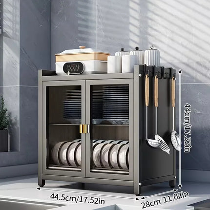 Mobiletto da cucina a 2/3 livelli con ante a ribalta, scaffale per microonde, porta spezie e bottiglie, porta piatti con cassetto a ribalta
