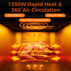 Patbrela Friggitrice ad Aria 5,5L 8-in-1 Forno Elettrico con Schermo LED Digitale e Finestra Visibile, 1350W, Nero