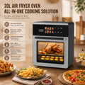 Forno Friggitrice ad Aria 1350W 20L, Interno in Metallo, Circolazione Aria Calda 3D, Doppio Strato, Schermo Touch a Colori, Spina EU