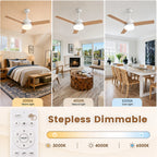Ventilatore da Soffitto LED 2-in-1 con Luce, Telecomando, Dimmerabile, Reversibile, Silenzioso, 6 Velocità, per Camera da Letto, Soggiorno, Sala da Pranzo