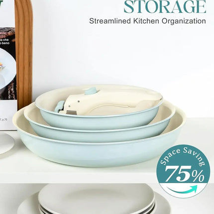 MICHELANGELO 3 pz/set Padella Antiaderente con Manico Rimovibile Rivestimento In Ceramica Padelle A Induzione Bistecca Frittata Padella Forno Sicuro